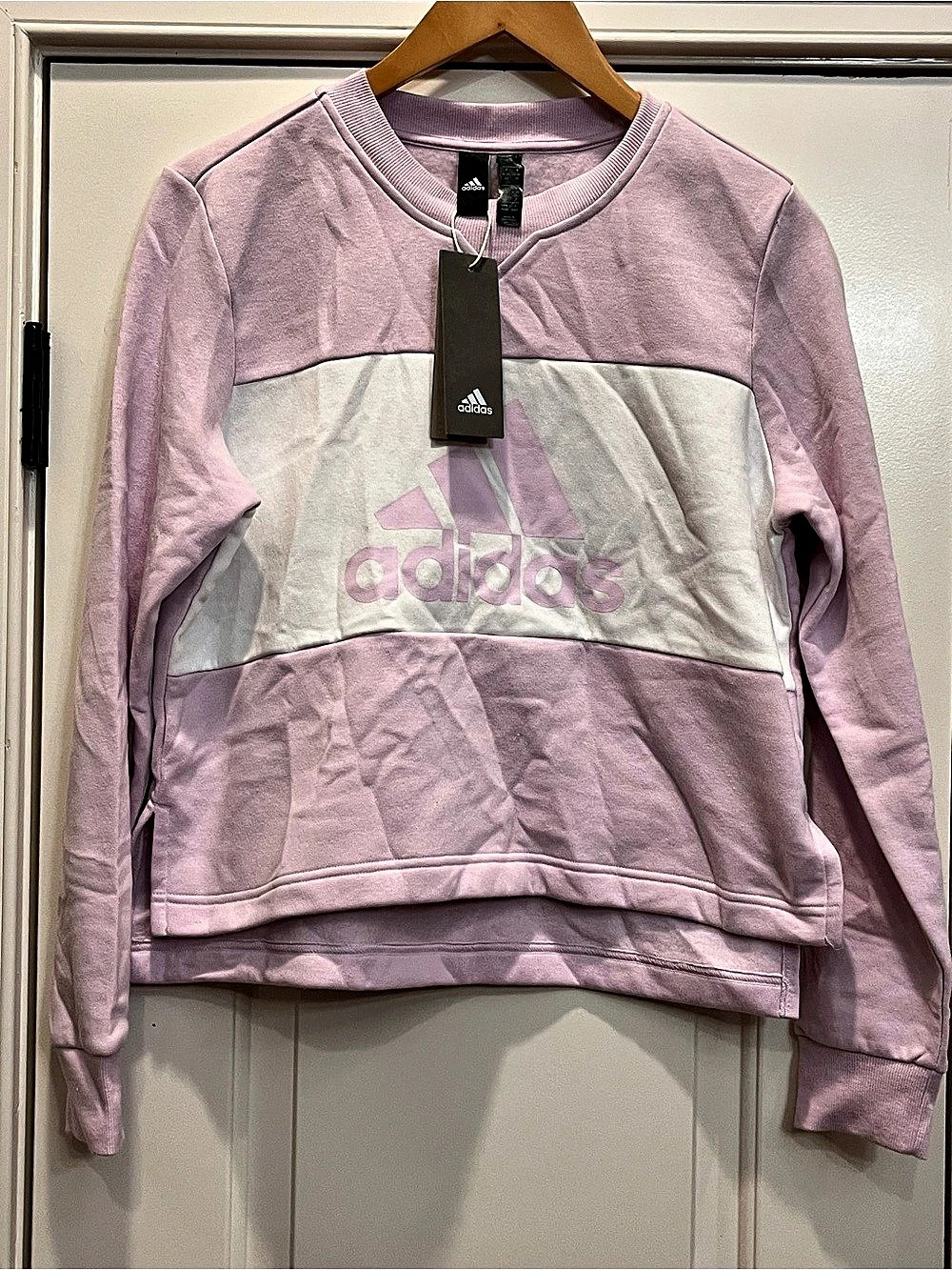 Adidas CREW Color Block Sweatshirt in Pink & White Size Medium NWT